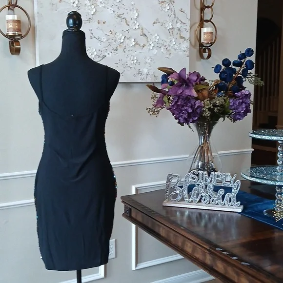 Super Sexy Multicolor Sequined Bodycon Mini Dress. Size L - Picture 7 of 17